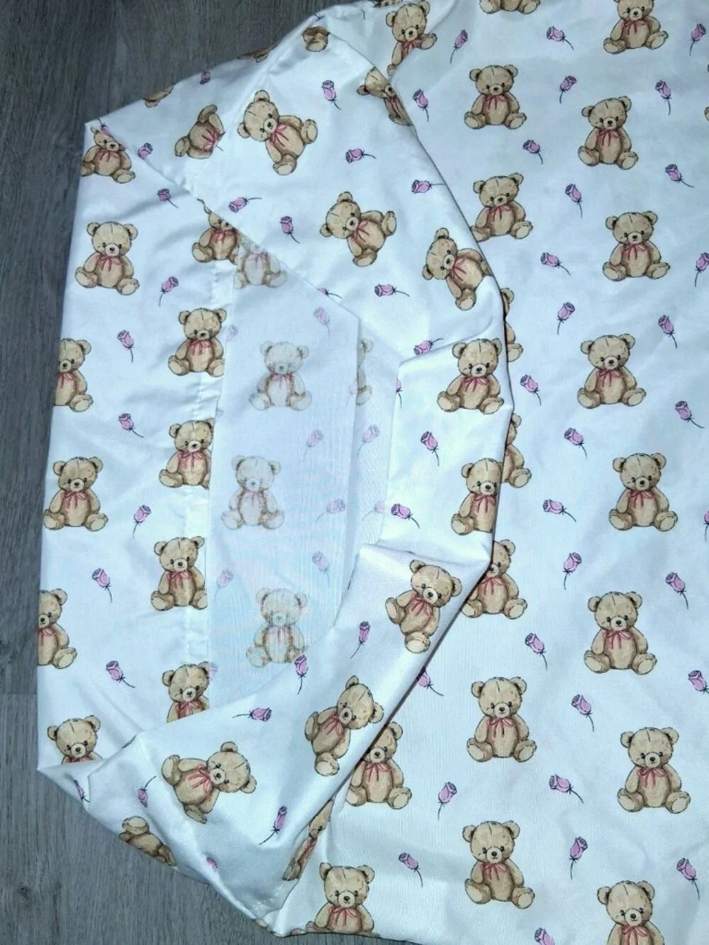 Teddy Bears and Pink Roses Floral Print White 1 Single Standard Pillowcase Sham